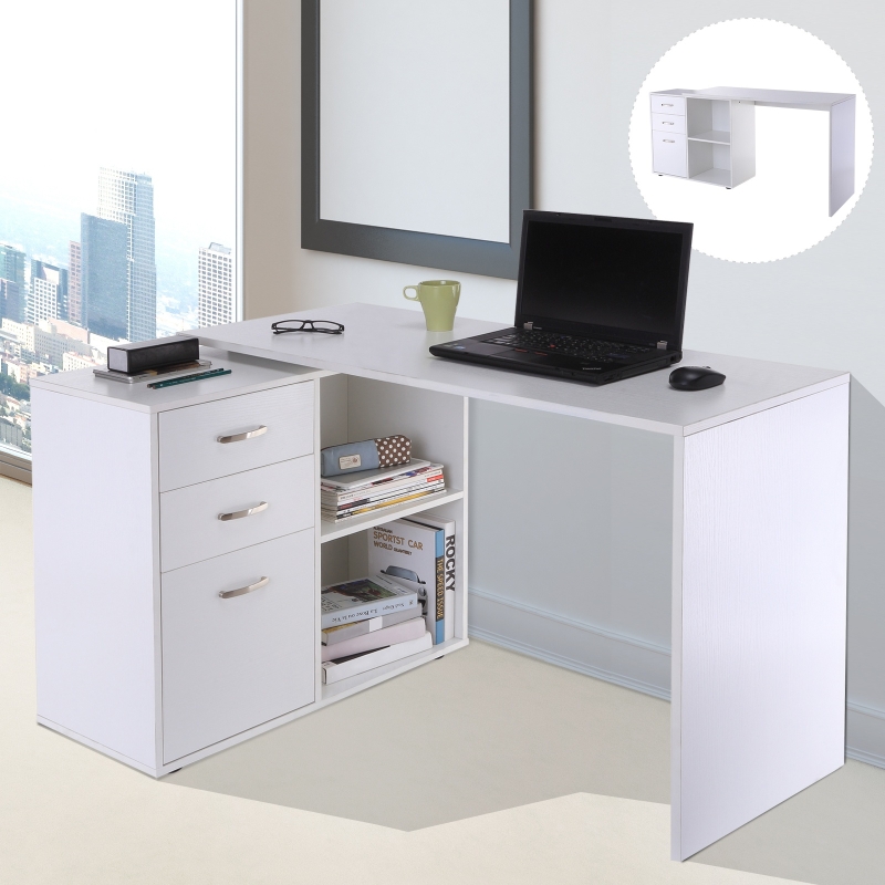 HOMCOM biurko narożne biurko komputerowe biurko biurko kątowe regał w kształcie litery L 117 x 83,5 x 76 cm, kształt I 162 x 50 x 76 cm, białe, MDF + metal