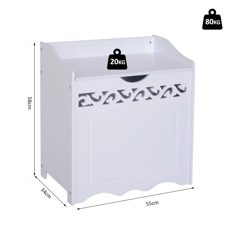 HOMCOM® SZAFKA ŁAZIENKOWA KOSZ NA BIELIZNĘ SKRZYNIA DO PRZECHOWYWANIA Z POKRYWĄ MDF biała 55 x 34 x 58 cm