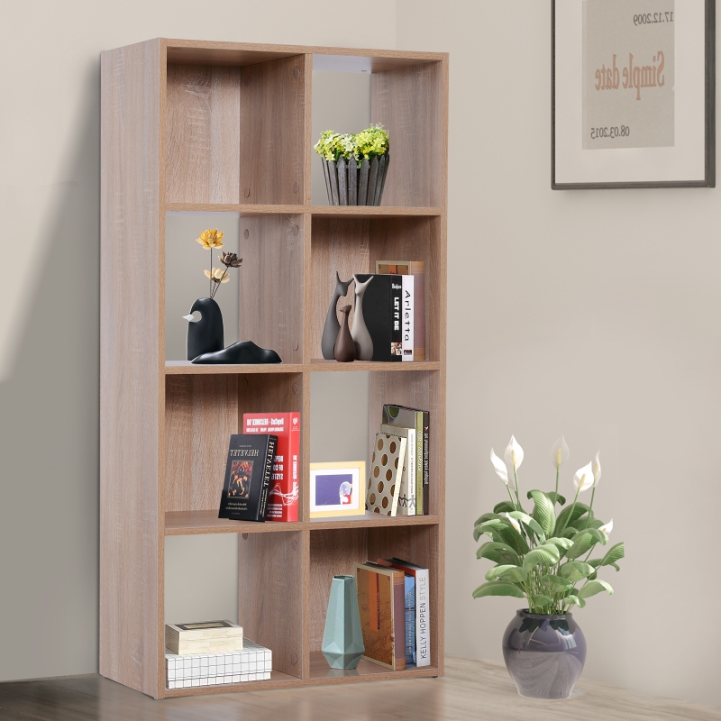 HOMCOM® REGAŁ NA KSIĄŻKI STOJĄCY SZAFA 8 PÓŁEK drewno naturalny