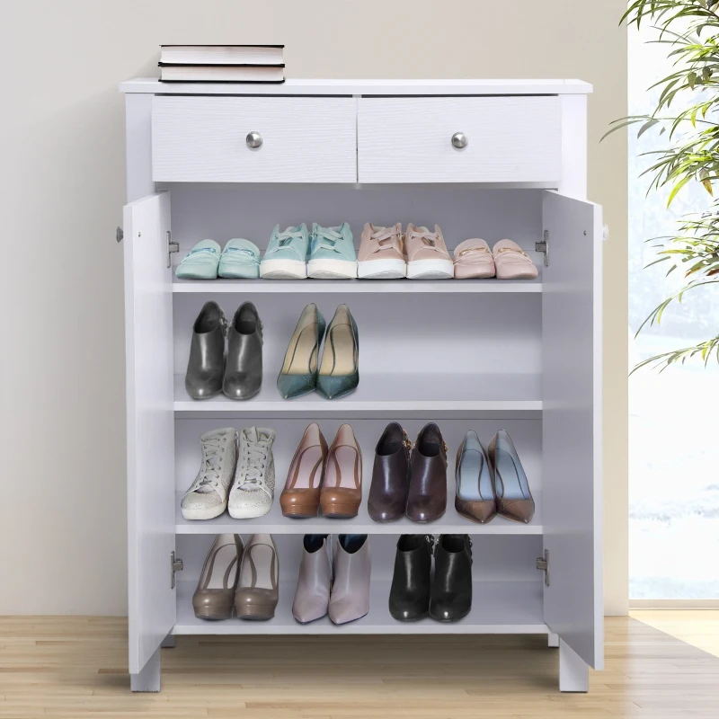 HOMCOM® SZAFKA REGAŁ KOMODA NA BUTY 2 SZUFLADY biała