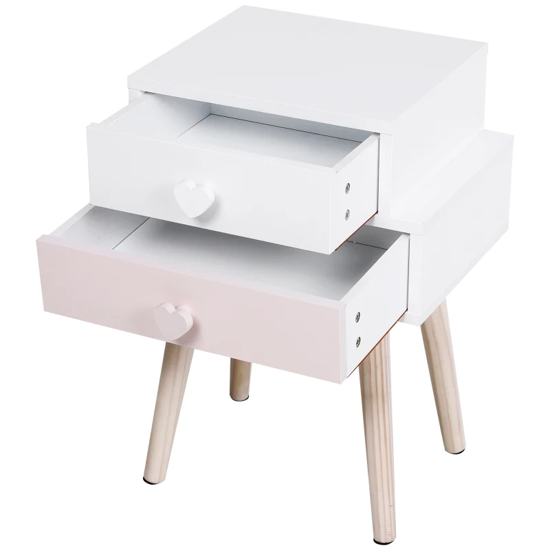 HOMCOM® Szafka Nocna Do Pokoju Dziecięcego Zestaw 2 Szafek 2 Szuflady Płyta MDF Różowa