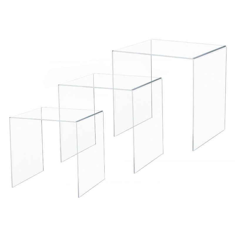 HOMCOM® STOLIK ZESTAW 3-CZĘŚCIOWY KAWOWY SZKLANY PRZEZROCZYSTE SZKŁO AKRYLOWE 32 x 30 x 24 cm/35 x 30 x 28 cm/38 x 30 x 32 cm