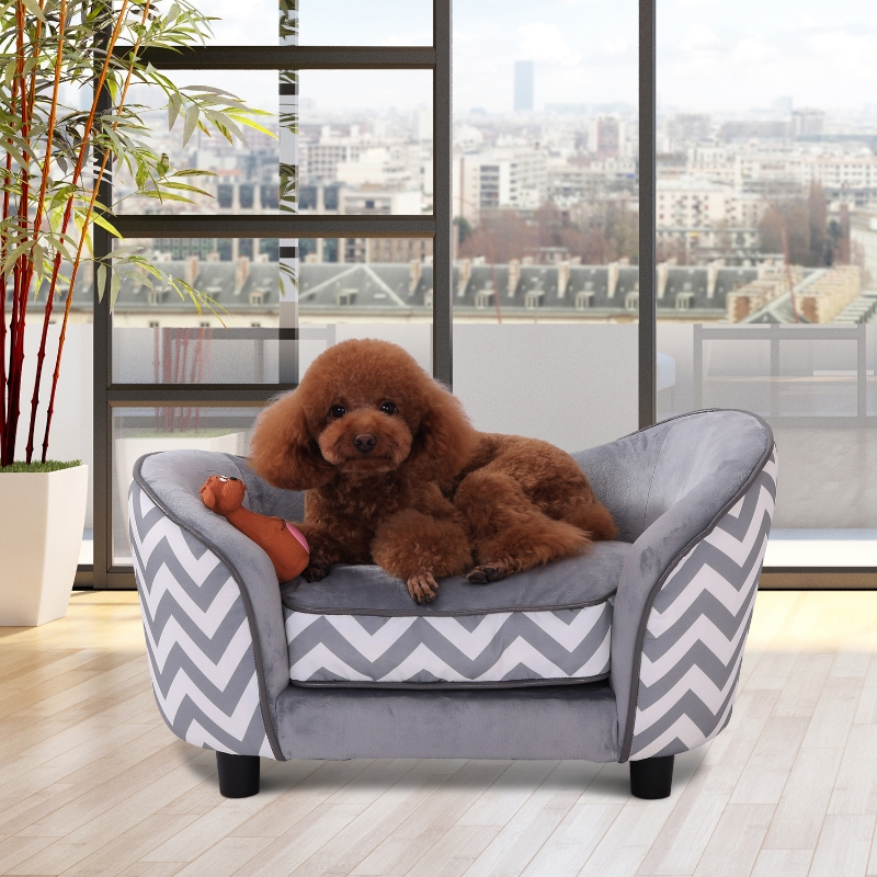 PawHut® SOFA DLA ZWIERZĄT DOMOWYCH ŁÓŻKO SOFA DLA PSA Z PODUSZKĄ szara