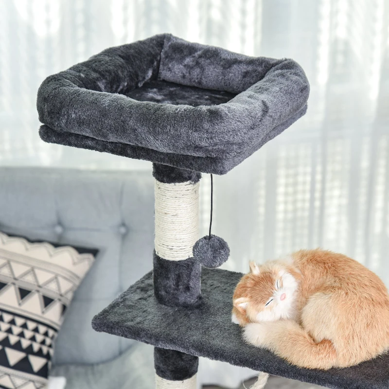Drapak dla kota 5-poziomowy drapak do ostrzenia pazurów Domek dla kota z hamakiem i sizalowymi słupkami piłka do zabawy plusz