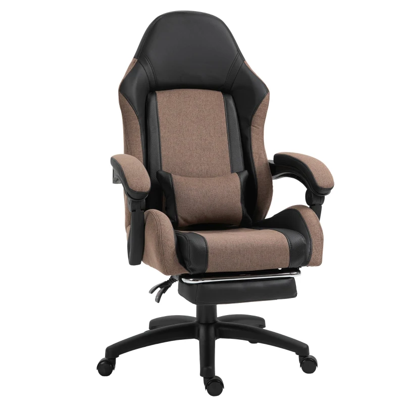 Krzesło biurowe ergonomiczne krzesło gamingowe krzesło obrotowe z podnóżkiem len brązowy