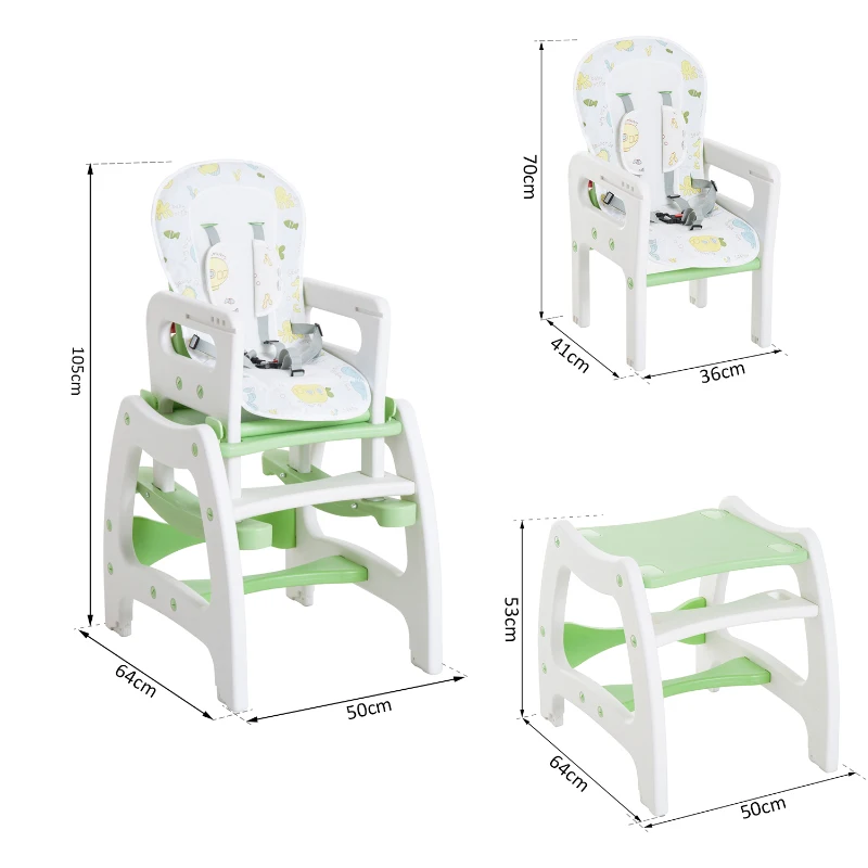 HOMCOM KRZESŁO DZIECIĘCE WYSOKIE DO KARMIENIA 3 w 1 zielone