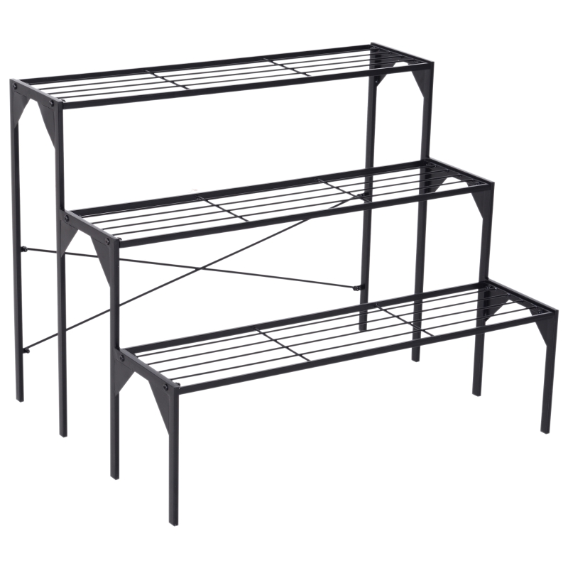 Outsunny® STOJAK NA KWIATY SCHODKI KWIETNIK REGAŁ ŁAWKA metal czarny 85 x 65,5 x 66 cm