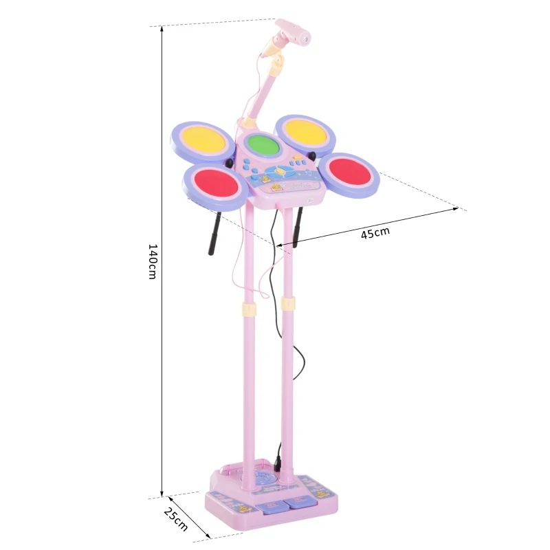 HOMCOM® PERKUSJA DLA DZIECKA BĘBENEK MP3 MIKROFON różowa