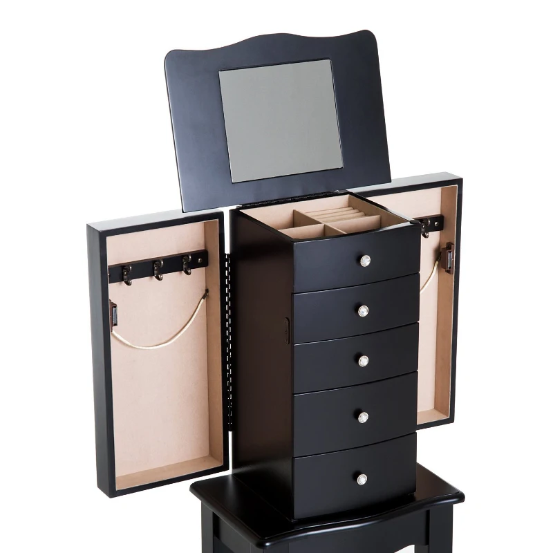 HOMCOM SZAFKA NA BIŻUTERIĘ SZKATUŁKA Z LUSTREM czarna