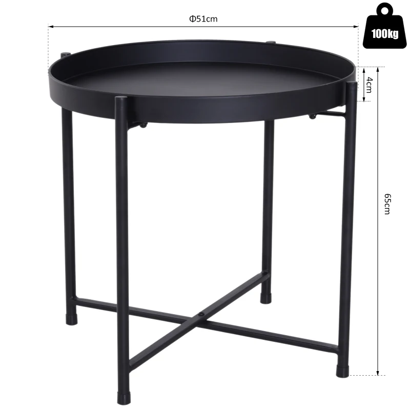HOMCOM® ŁAWA STOLIK KAWOWY taca metal czarny 55 x 50 cm (ØxW)