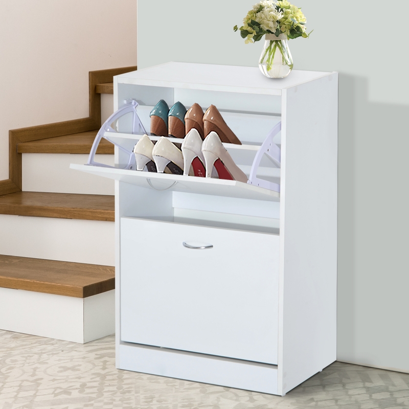 HOMCOM® SZAFKA NA BUTY 2 PÓŁKI 10–12 PAR BUTÓW PŁYTA MDF biała 60 x 24 x 80 cm