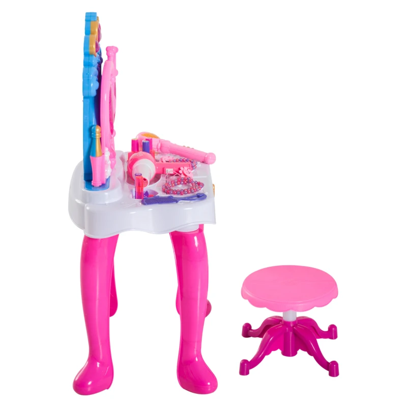 HOMCOM® TOALETKA STOLIK FRYZJERSKI DLA DZIECI Z PIANINEM różowy