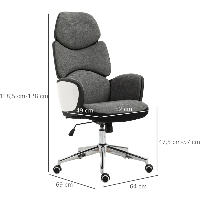 Vinsetto® Fotel Biurowy Gamingowy Ergonomiczny Lniany Pianka Cynkowany Tworzywo