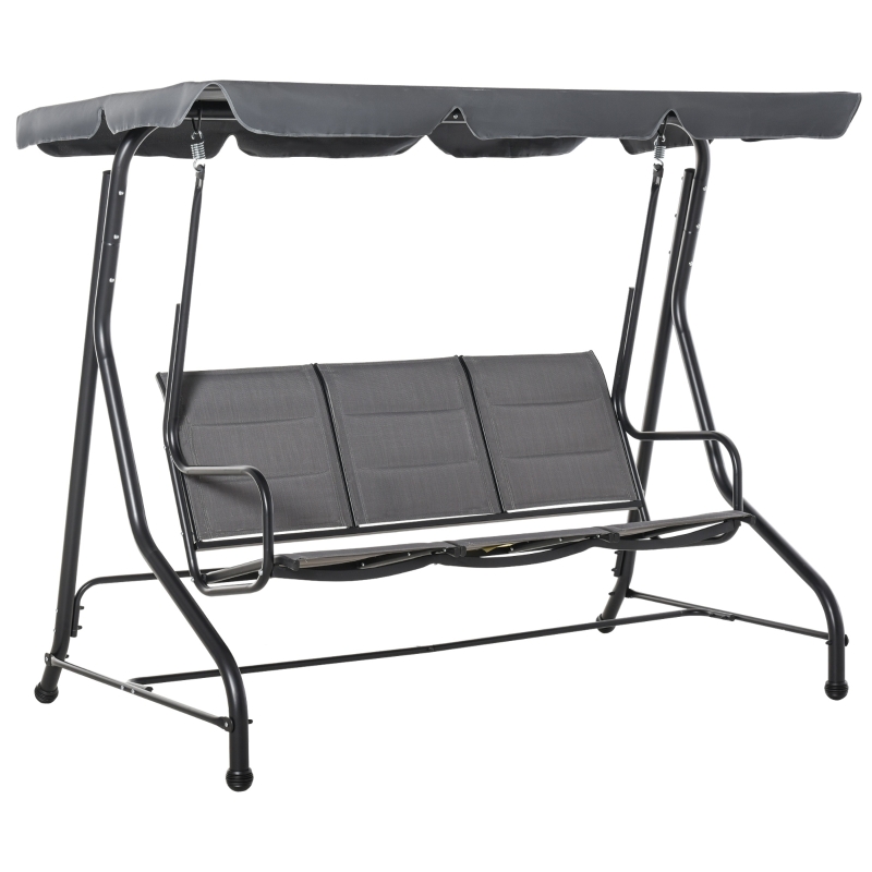Outsunny® Hollywoodschaukel 3-Sitzer Gartenschaukel mit verstellbarem Dach Stahl Grau