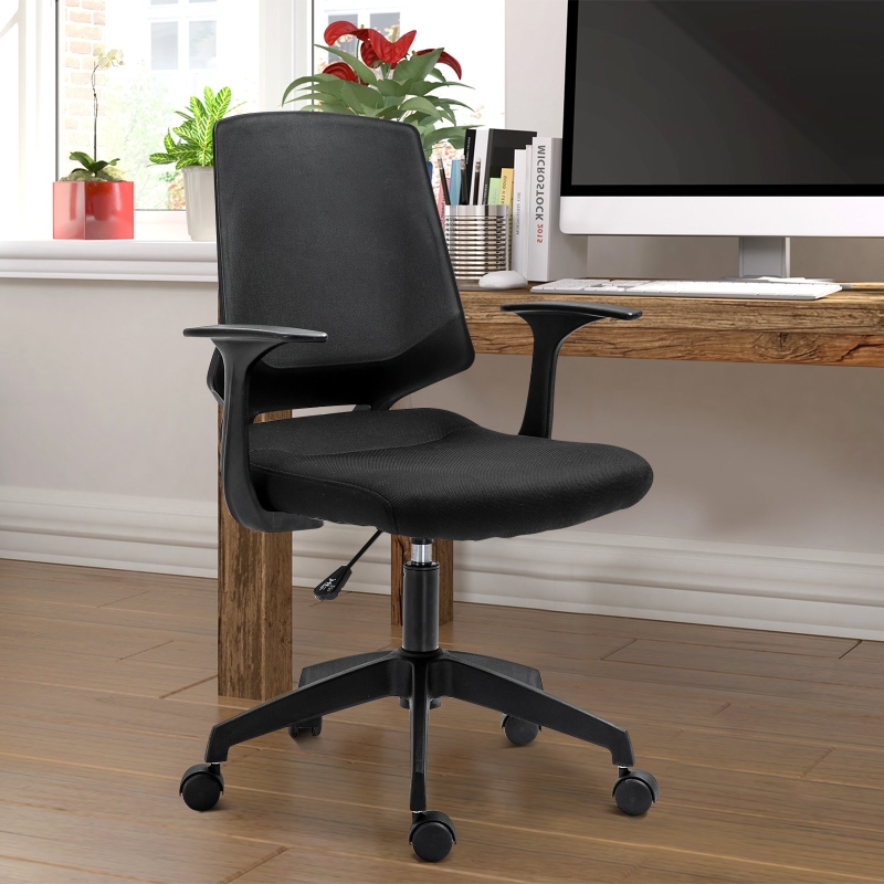Vinsetto® FOTEL BIUROWY OBROTOWY KÓŁKA REGULACJA WYSOKOŚCI ERGONOMICZNY TAPICEROWANY czarny 62 x 55 x (92–101) cm