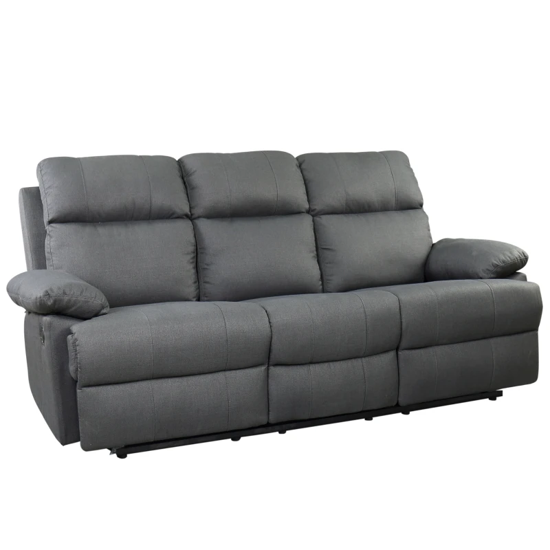 HOMCOM 3-osobowa sofa telewizyjna, sofa wypoczynkowa, funkcja rozkładania, kanapa telewizyjna, sofa TV, fotel, 180° regulowana, len, ciemnoszara, 195 x 97,5 x 99 cm