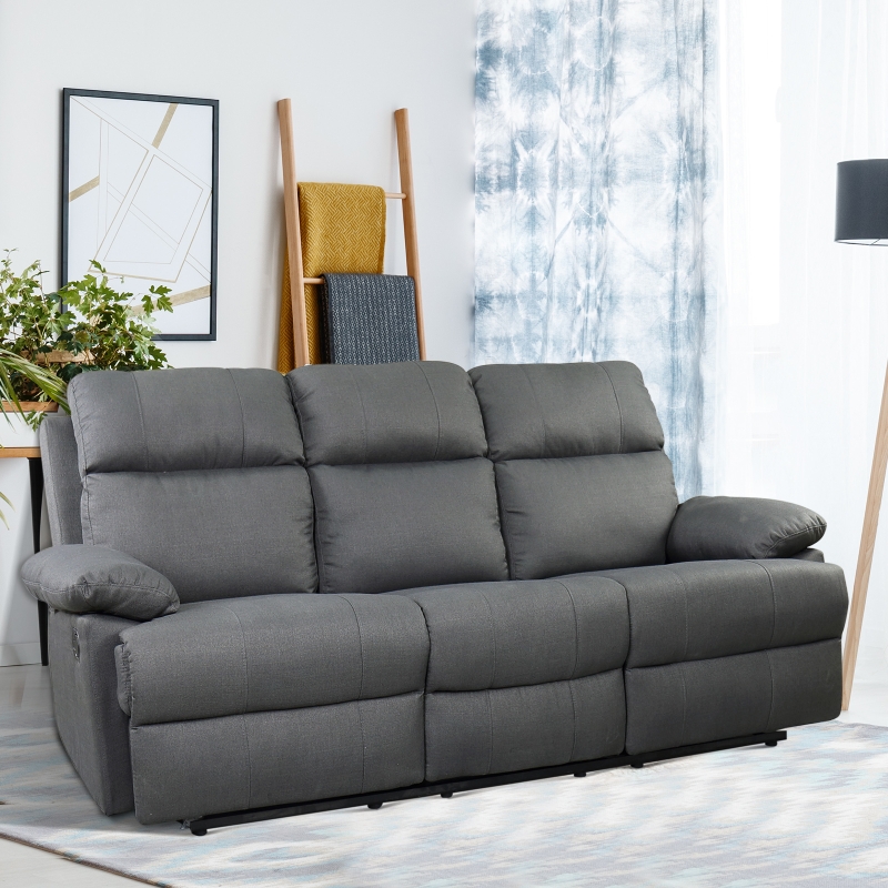 HOMCOM 3-osobowa sofa telewizyjna, sofa wypoczynkowa, funkcja rozkładania, kanapa telewizyjna, sofa TV, fotel, 180° regulowana, len, ciemnoszara, 195 x 97,5 x 99 cm