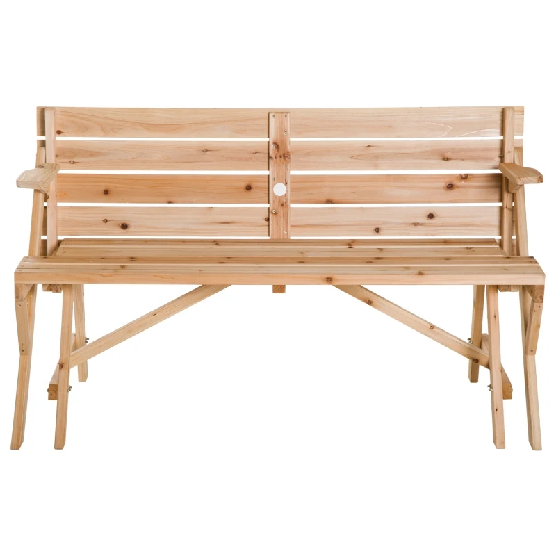 Outsunny® ZESTAW PIWNY 2 w 1 SKŁADANE MEBLE OGRODOWE  1 STÓŁ 2 ŁAWKI drewno jodłowe naturalny 138 x 130 x 73 cm