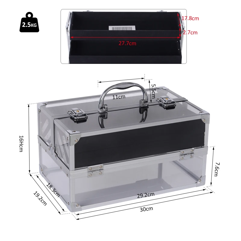HOMCOM® SZKATUŁKA SKRZYNKA PUDEŁKO NA BIŻUTERIĘ aluminium akryl srebrna 30 x 19,2 x 16 cm