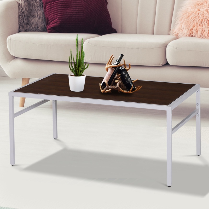 HOMCOM® STOLIK KAWOWY W STYLU VINTAGE DO SALONU METALOWY STELAŻ MAZEROWANY
