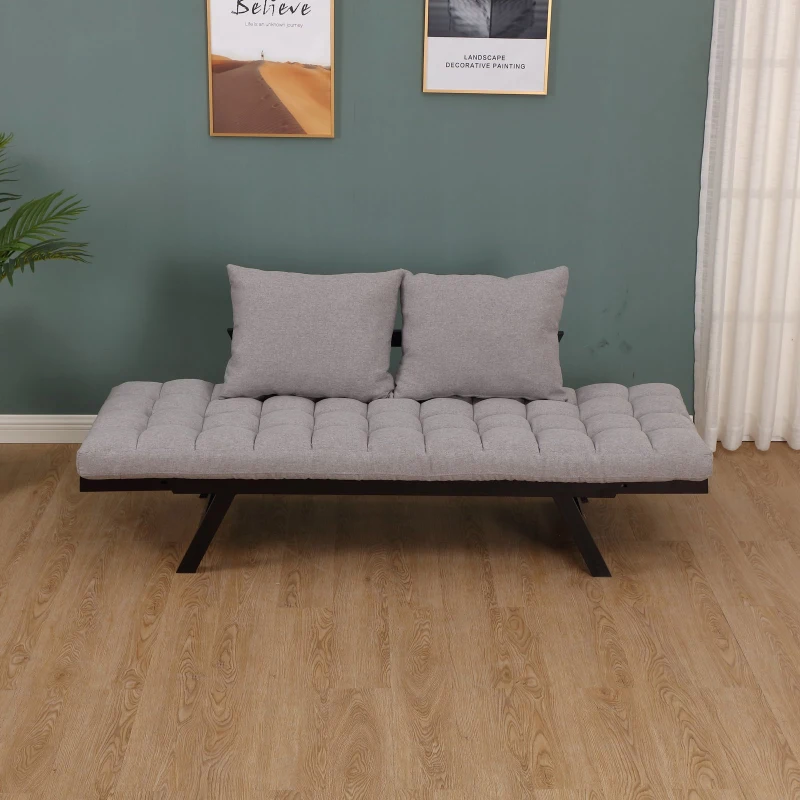 Sofa rozkładana sofa duwosobowa materiałowa szezlong metalowy len jasnoszary 155 x 65 x 57 cm HOMCOM®