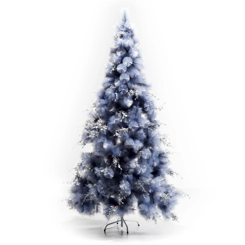 HOMCOM® CHOINKA 2,1 M SZTUCZNA JODŁA 222 GAŁĘZIE Z JAGODAMI METALOWY STOJAK PET szary 95 x 210 CM (∅xW)