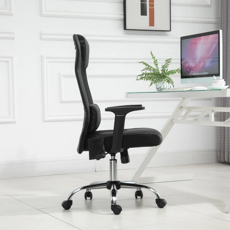 Vinsetto fotel do masażu, fotel biurowy z funkcją masażu, krzesło obrotowe z regulacją wysokości, ergonomiczne krzesło do gier, krzesło biurowe z masażem, poliuretan, metal, czarne, szer. 63 x 63 x 113-123 cm