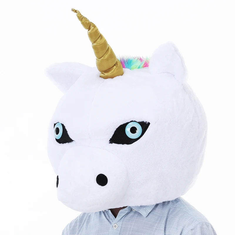 HOMCOM® MASKA Z GŁOWĄ ZWIERZĘCIA GŁOWA JEDNOROŻCA HALLOWEEN ROZMIAR UNIWERSALNY KOSTIUM poliester biały 45 x 40 x 55 cm