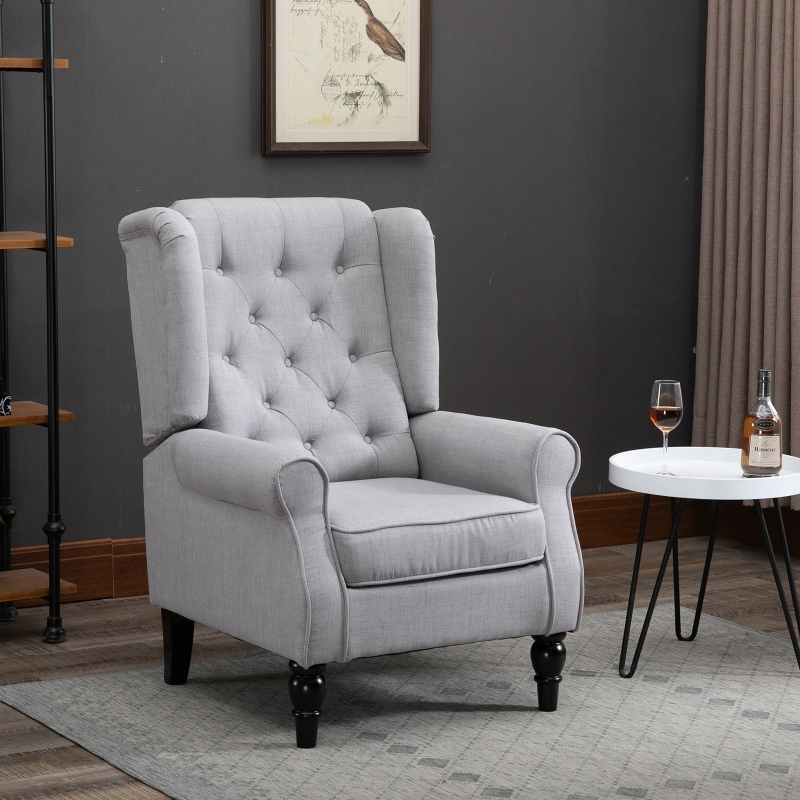 Sofa jednoosobowa fotel relaksacyjny fotel jednoosobowy z tuftingiem drewniane nóżki poliester szary 76 x 86 x 108 cm HOMCOM®