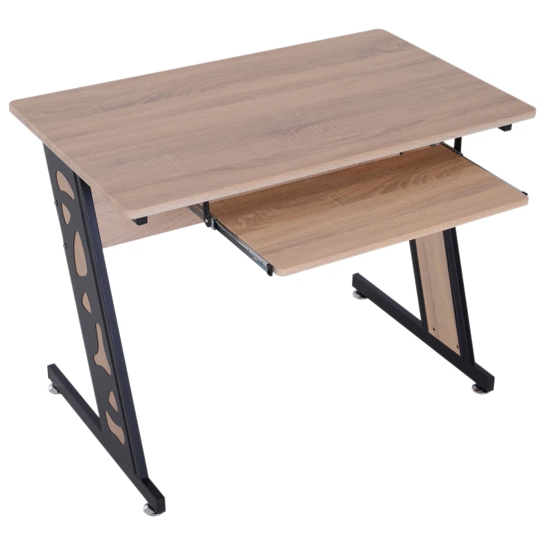 HOMCOM® STOLIK KOMPUTEROWY BIURKO Z WYSUWANĄ PÓŁKĄ NA KLAWIATURĘ METAL DĄB biały 100 x 60 x 75.5 cm