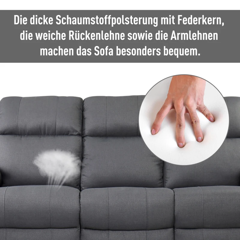 HOMCOM 3-osobowa sofa telewizyjna, sofa wypoczynkowa, funkcja rozkładania, kanapa telewizyjna, sofa TV, fotel, 180° regulowana, len, ciemnoszara, 195 x 97,5 x 99 cm