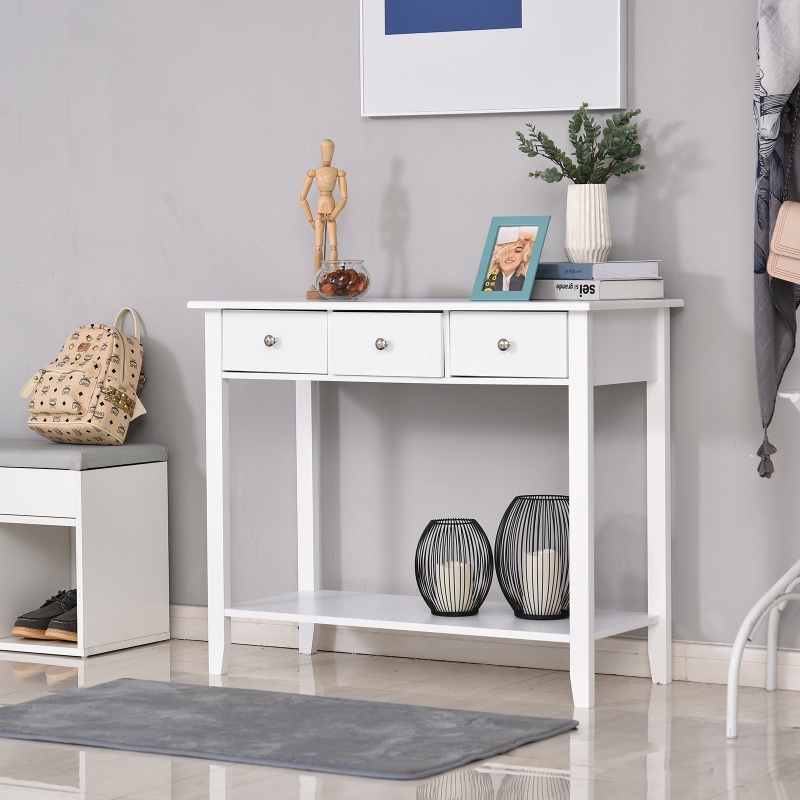 Homcom® Stolik Konsola z 3 Szufladami Kredens Przedpokój Lite Drewno