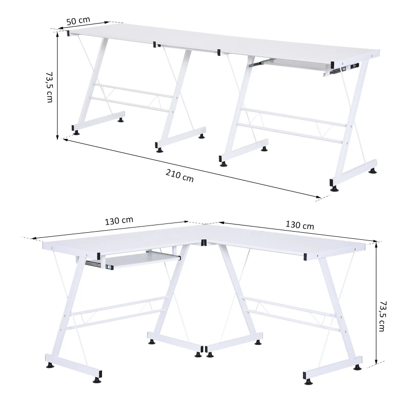HOMCOM® STOLIK KOMPUTEROWY BIURKO MIEJSCE PRACY MDF stal biały 210 x 50 x 73,5 cm