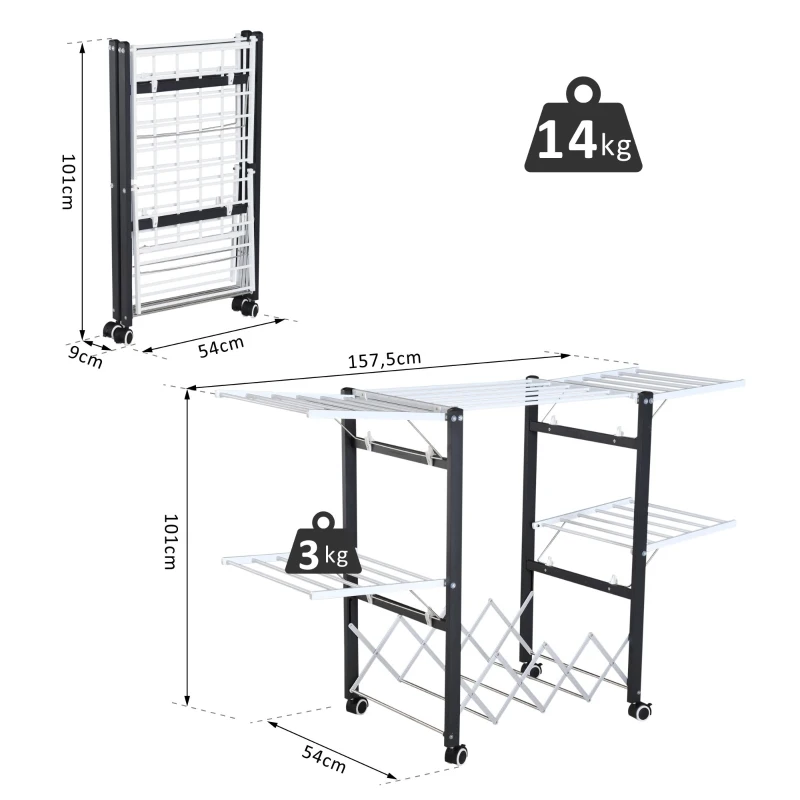 HOMCOM® STOJAK SUSZARKA NA PRANIE Z ROZKŁADANYMI SKRZYDŁAMI