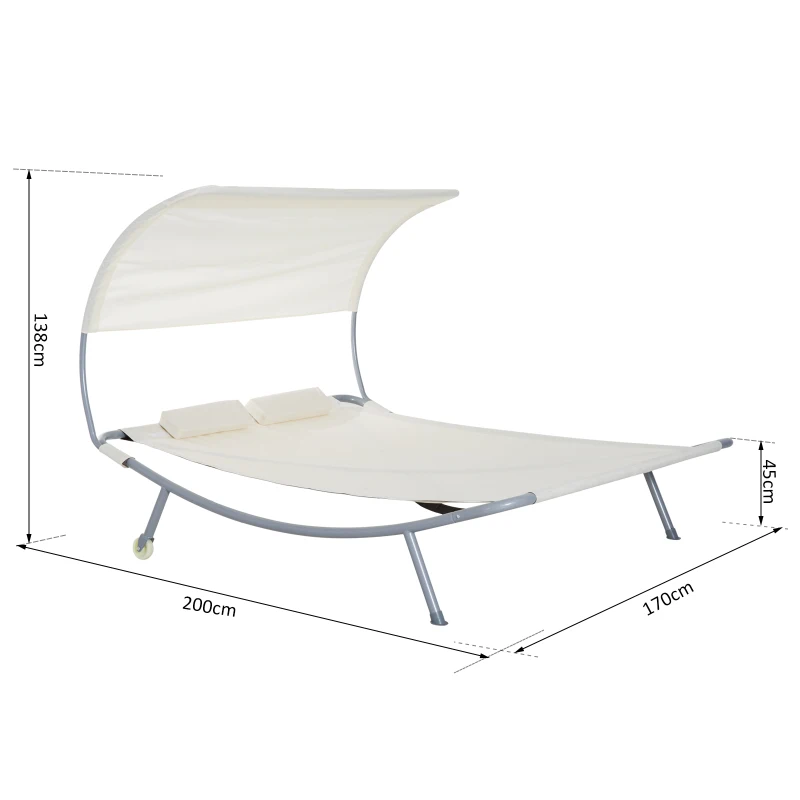 Outsunny® LEŻAK DWUOSOBOWY ZE SKŁADANYM DASZKIEM Stal kremowo-biały