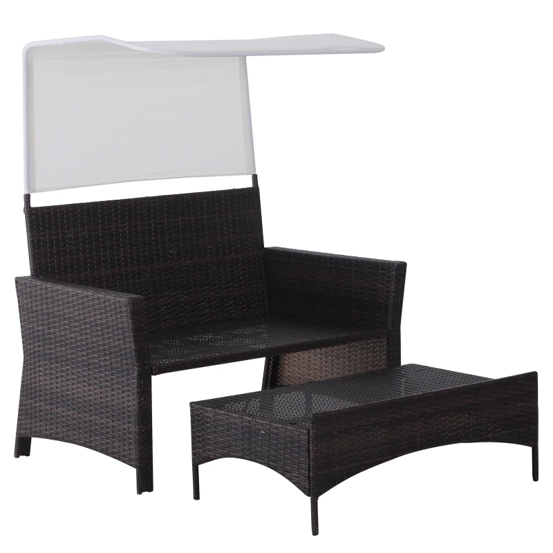 Outsunny® 2-ELEMENTOWA SOFA OGRODOWA Z DASZKIEM RATTANOWA MEBLE OGRODOWE TYPU LOUNGE 1 x PODNÓŻEK brązowa polirattan