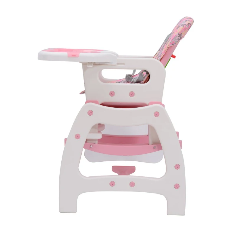 HOMCOM KRZESEŁKO DO KARMIENIA BUJANE FOTELIK 3w1 różowo-białe