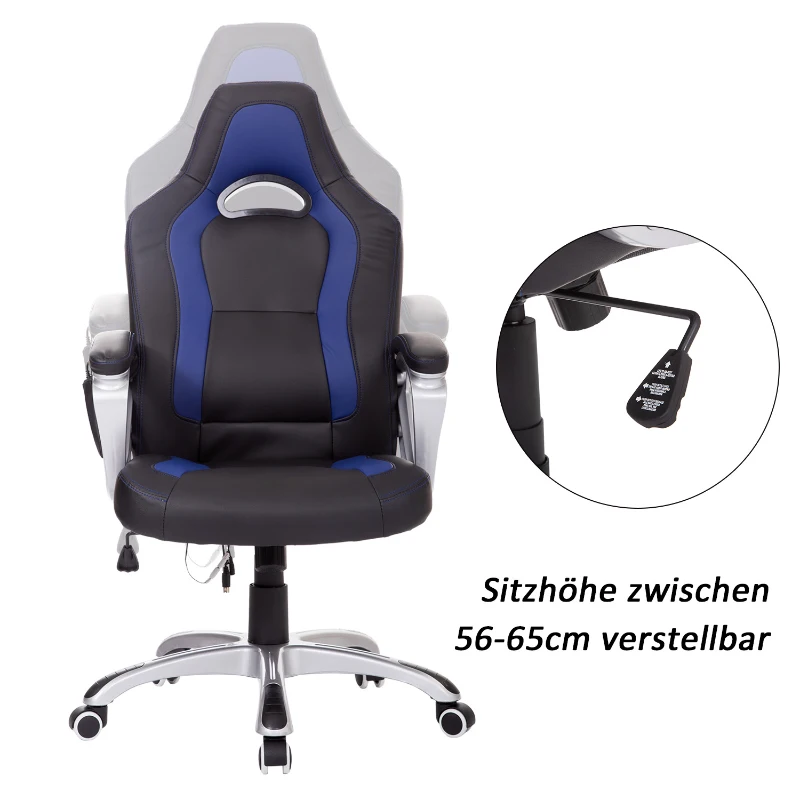 HOMCOM FOTEL BIUROWY MASAŻ GRZANIE  niebieski