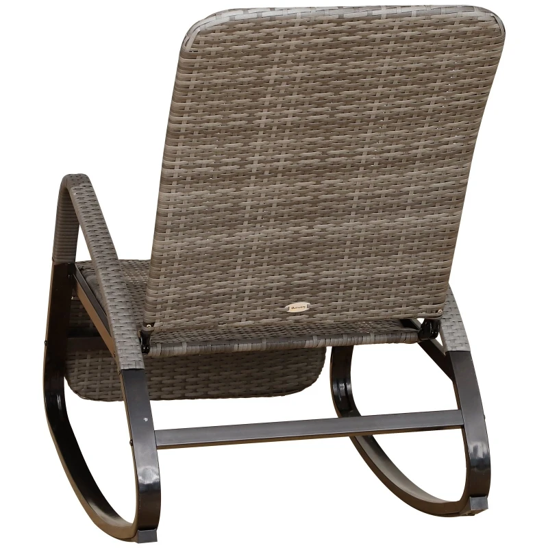 Outsunny Krzesło Bujane Fotel z Podnóżkiem 3-stopniowa Regulacja Oparcia Pe Rattan Szare