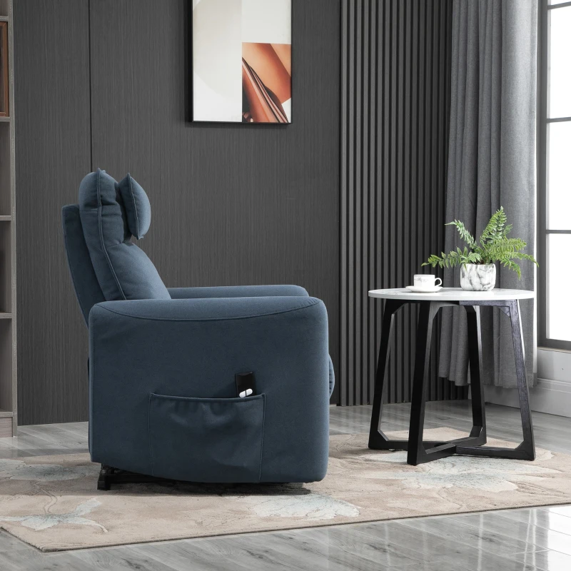 Fotel wypoczynkowy z funkcją wstawania Fotel TV z funkcją odchylania linen touch niebieski HOMCOM®