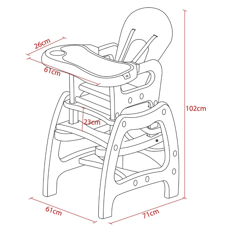 HOMCOM KRZESEŁKO DO KARMIENIA BUJANE FOTELIK 3w1 różowo-białe