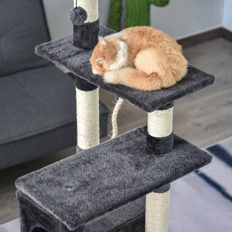 Drapak dla kota 5-poziomowy drapak do ostrzenia pazurów Domek dla kota z hamakiem i sizalowymi słupkami piłka do zabawy plusz