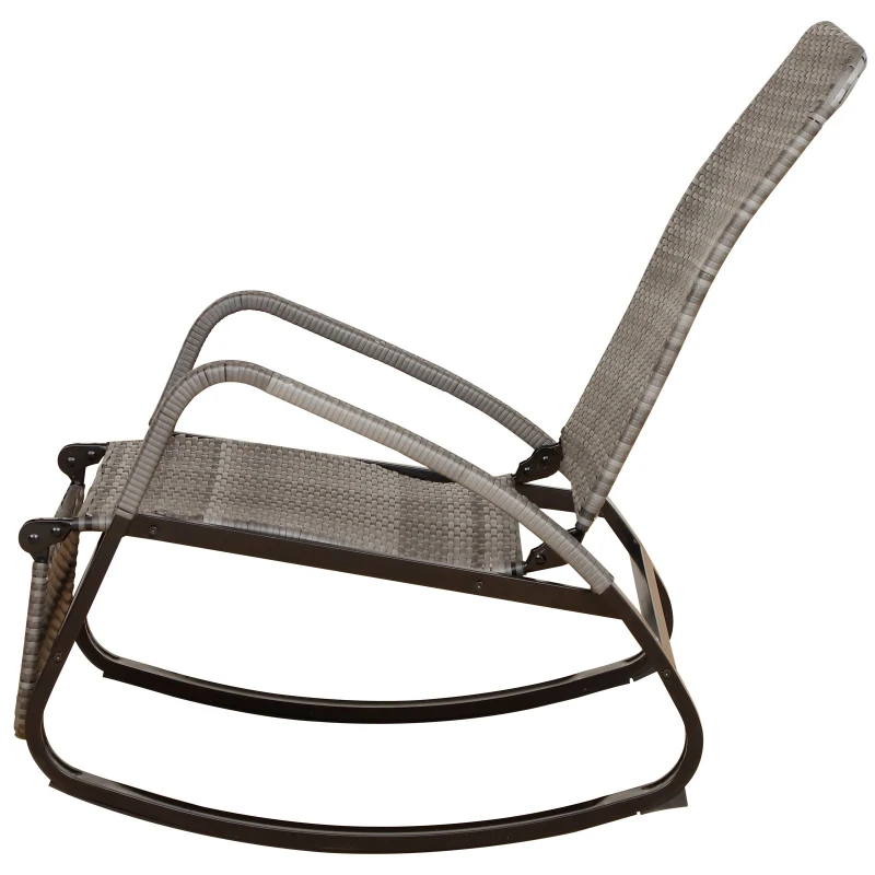 Outsunny Krzesło Bujane Fotel z Podnóżkiem 3-stopniowa Regulacja Oparcia Pe Rattan Szare