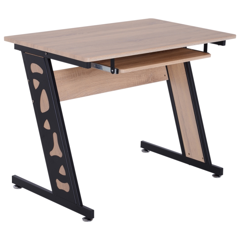 HOMCOM® STOLIK KOMPUTEROWY BIURKO Z WYSUWANĄ PÓŁKĄ NA KLAWIATURĘ METAL DĄB biały 100 x 60 x 75.5 cm