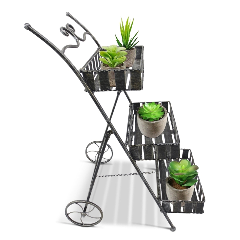 Outsunny® REGAŁ NA ROŚLINY KWIATY STOJAK SKRZYNKA NA ROŚLINY 3-POZIOMY metal srebrnoszary 53 x 39 x 79 cm