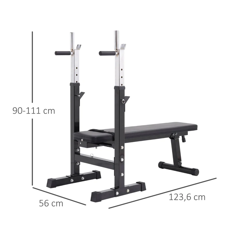 HOMCOM halterbank fitnessbank trainingsbank met dipbars 5-voudig in hoogte verstelbaar dipstation thuistrainingsapparaat verstelbaar tot 150 k, inklapbaar staal zwart 123,6 x 56 x 111 cm