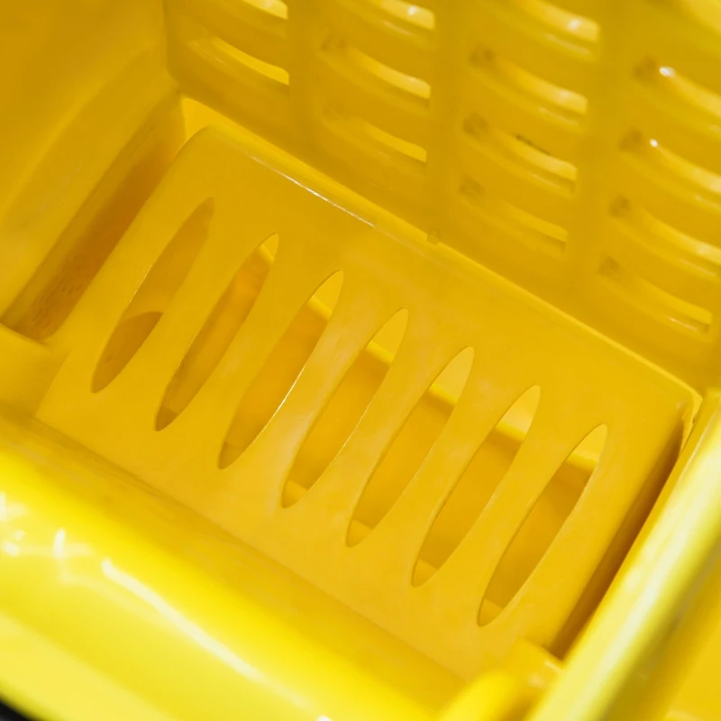 HOMCOM schoonmaakwagen schoonmaakemmer met grote capaciteit draagbare mobiele emmer met wielen waterschild handvat afvalwaterafvoer design zijdruk wringer PP kunststof metaal geel 60 x 36 x 84 cm