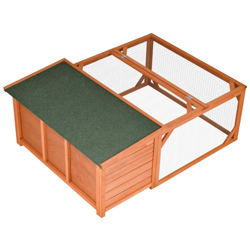 PawHut konijnenhok, konijnenhok, klein dierenhok met te openen asfaltdak, buiten, binnen, achtertuin, dennen oranje + groen, 125,5 x 100 x 49 cm