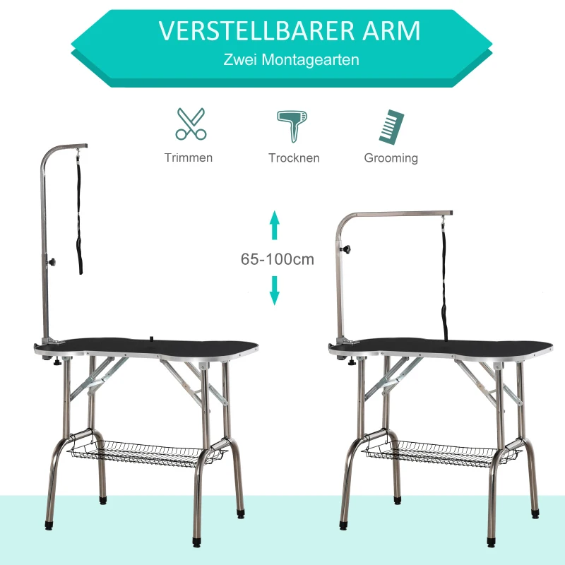 PawHut Trimtafel inklapbaar tafel voor het trimmen dierentrimtafel met opbergmand voor honden katten