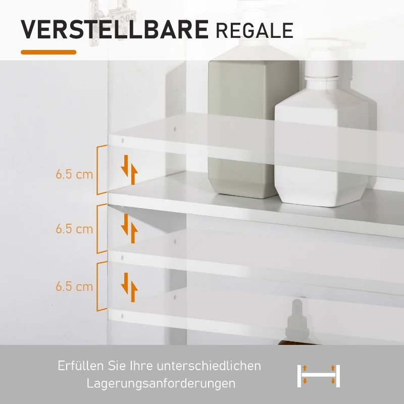 kleankin badkamerspiegel badkamermeubel spiegelkast wandkast met 3 planken make-upkast spaanplaat wit 60 x 20,5 x 75 cm